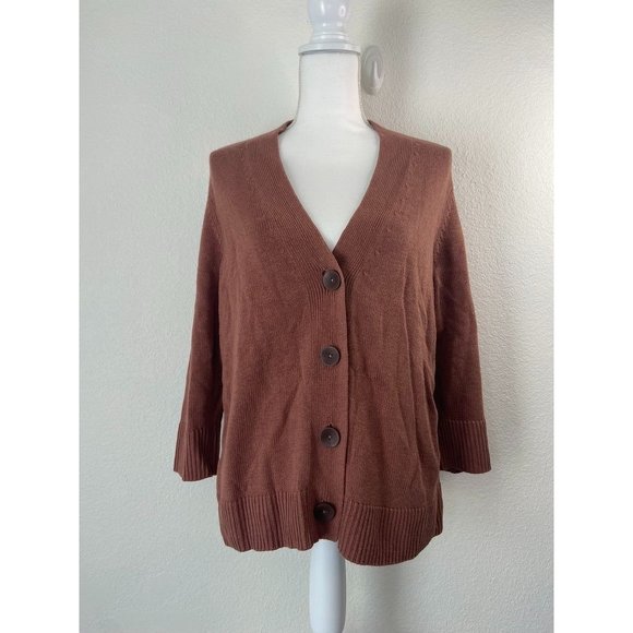 J. Jill women's large‎ brown 3/4 sleeve button front v-neck cardigan sweater - Picture 1 of 6